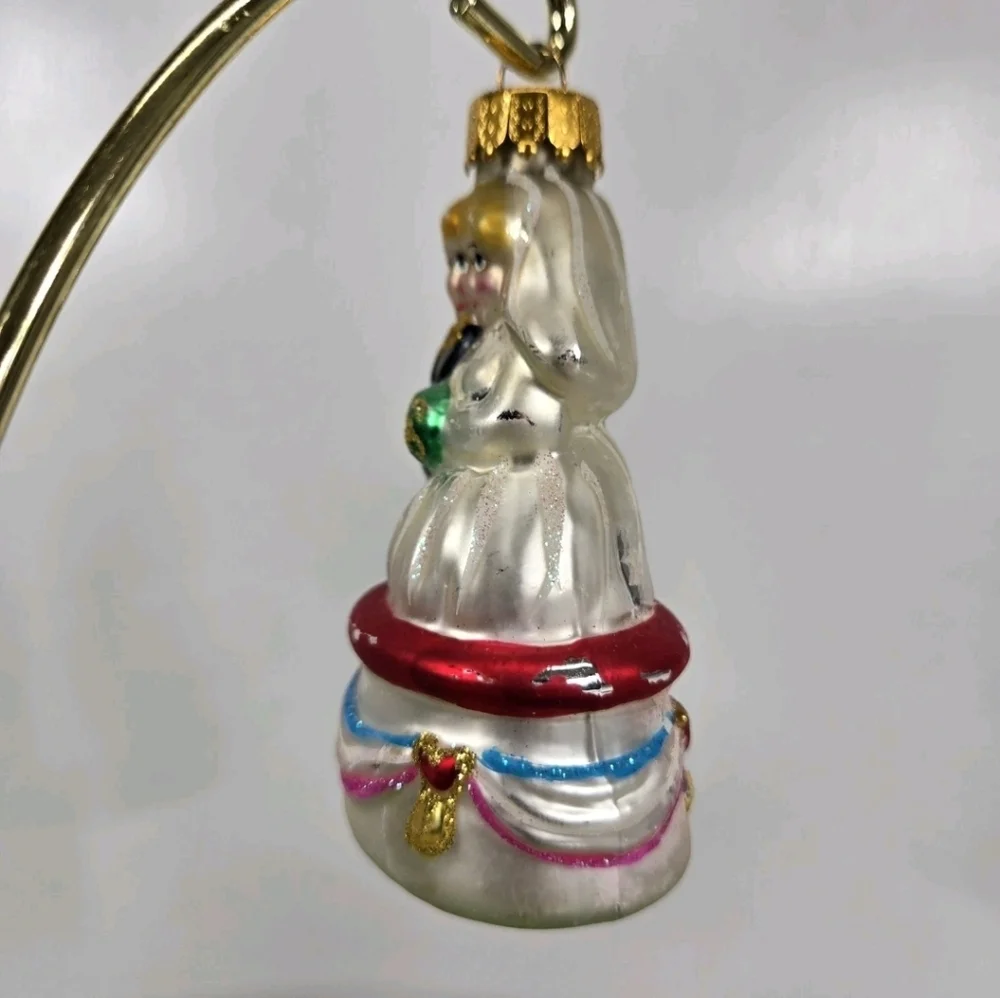VTG‎ Wedding Bride Groom Couple Glass Christmas Tree Ornament Gift  Hand Painted